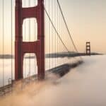 View of the Golden Gate Bridge above the Clouds, San Francisco, California, USA